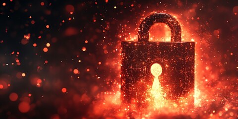 Aufkleber - A glowing padlock surrounded by fiery particles, symbolizing security and protection.
