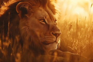 Wall Mural - Majestic Lion in Golden Sunset Light