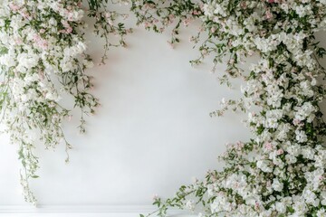 Wall Mural - Maternity backdrop- wedding backdrop- photography background with delicate flowers and white wall