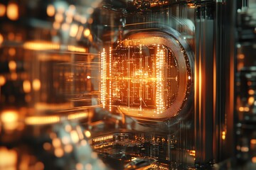 Poster - A futuristic, illuminated structure resembling advanced technology or quantum computing.