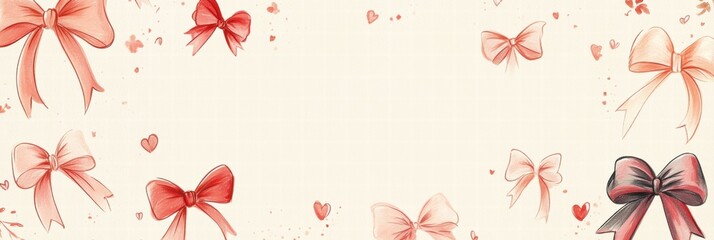 Leinwandbilder - Valentines Day design featuring whimsical hand drawn bows and hearts with plenty of space for customization. Generative AI