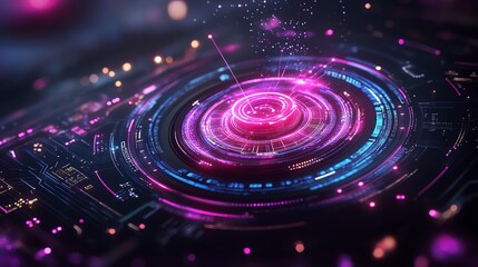 Aufkleber - A vibrant, futuristic digital interface showcasing abstract technology and data visualization.
