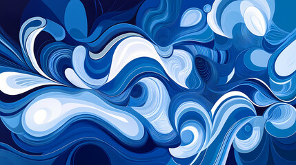 a rich cobalt background with soft, flowing lines and curves in various shades of blue and white, gi