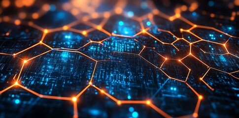 Aufkleber - Abstract digital network with glowing nodes and interconnected lines.