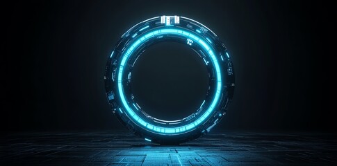 Aufkleber - A futuristic glowing portal with a circular design, set against a dark background.