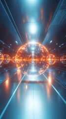 Aufkleber - A futuristic corridor featuring a glowing, spherical energy source.