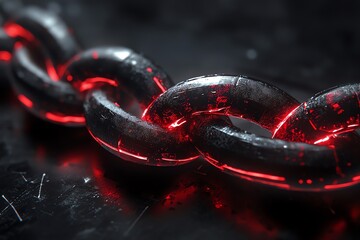 Aufkleber - A close-up of a glowing, metallic chain with a dark, textured background.