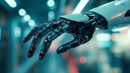 Poster - A futuristic robotic hand reaching out, showcasing advanced technology and design.
