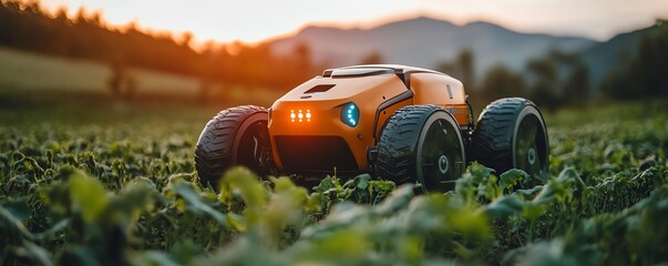 Poster - Futuristic robot farmers in action, utilizing advanced machinery, AIdriven crop management, and automated farming techniques for ecofriendly agriculture