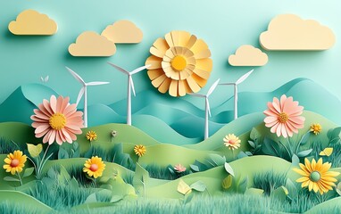 Aufkleber - ESG framework with renewable energy infrastructure, sustainable industries using solar and wind power, and a focus on environmental and social impact