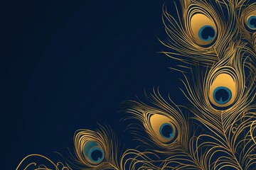 Poster - Elegant line art design of peacock feathers with ample copy space for creative mock up applications. Generative AI