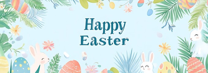 Canvas Print - A digital illustration of an Easter card template with the text Happy Easter