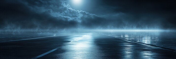 Aufkleber - Bright streaks of car lights on a wet night road create a dramatic atmosphere with ample copy space for text. Generative AI