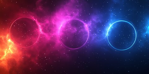 Leinwandbilder - A cosmic scene featuring three glowing circles against a vibrant nebula backdrop.