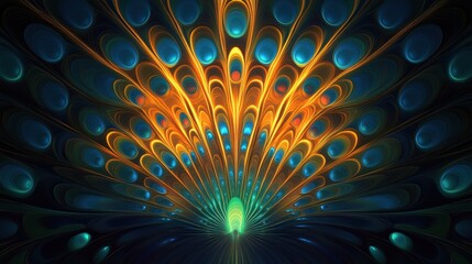 Aufkleber - Vibrant fan like display of peacock tail feathers showcasing colorful patterns in a striking design. Generative AI