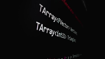 Wall Mural - closeup macro shot movement of coding script moving across led screen with real-time ai-generated ty