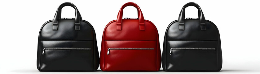 Stylish Leather Backpacks 3D Render: Black and Red Bags Design