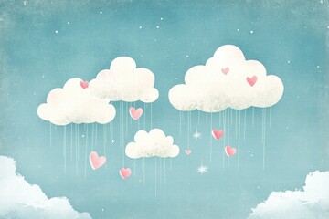 Leinwandbilder - Whimsical hand drawn clouds with hearts and space for text perfect for romantic Valentines Day designs. Generative AI