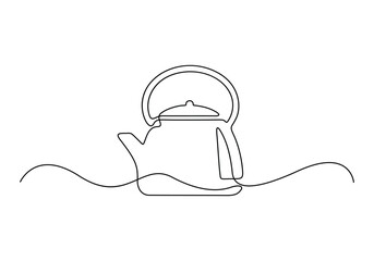 Wall Mural - Continuous one line drawing kettle. Tea or coffee drinks concept. Vector illustration