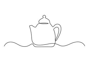 Wall Mural - Continuous one line drawing kettle. Tea or coffee drinks concept. Vector illustration