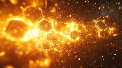 Poster - Abstract representation of glowing hexagonal patterns and particles in motion.