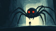 © Thiago - Giant boss black spider monster in the dungeon. huge arachnid chimera. Chimera. Illustration