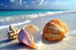 © SunSpirit - A serene view of delicate seashells resting on soft sand.