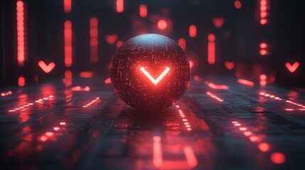Aufkleber - A glowing red sphere with a digital pattern, surrounded by abstract red light elements.