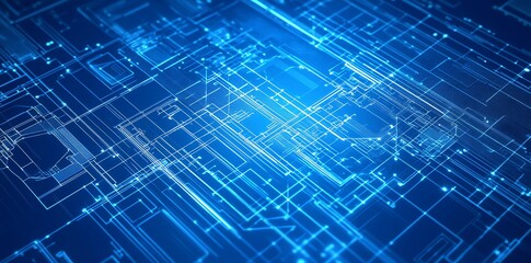 Aufkleber - Abstract digital circuit design with glowing blue lines and nodes.