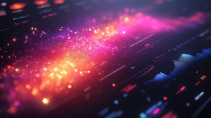 Poster - A vibrant digital visualization of sound waves and cosmic elements.