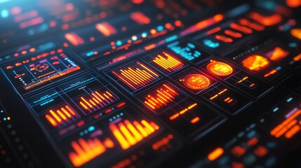 Fototapete - A futuristic data dashboard displaying vibrant graphs and analytics.
