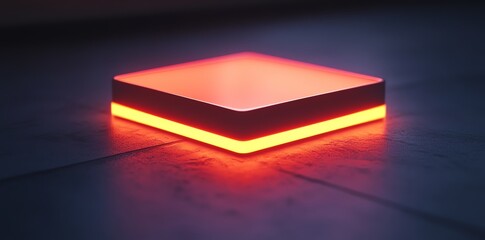 Aufkleber - A glowing rectangular device emits soft red light, set against a dark background.