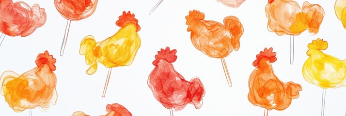 Leinwandbilder - Vibrant rooster shaped lollipops add color and charm to festive celebrations and events with playful design and copy space. Generative AI
