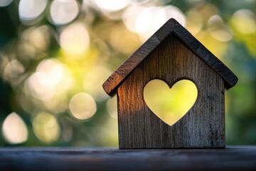 Poster - Wooden Birdhouse with Heart Cutout