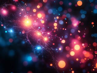 Poster - A vibrant cosmic scene with glowing orbs and intricate light patterns.