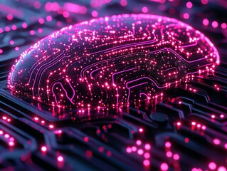 Poster - A futuristic digital brain with glowing circuits on a dark background.