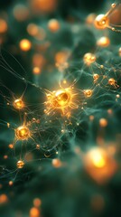 Aufkleber - A close-up view of interconnected neurons with glowing elements, illustrating neural networks.