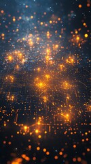 Aufkleber - A digital representation of interconnected nodes and glowing particles in a cosmic-like space.
