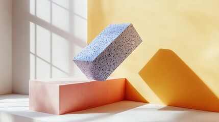 Poster - A pastel-colored scene featuring floating geometric shapes against a textured background.