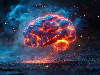 Poster - A glowing, fiery brain surrounded by smoke, symbolizing creativity and thought.
