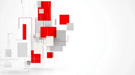 Wall Mural - Abstract Composition with Red and Gray Squares on White Background