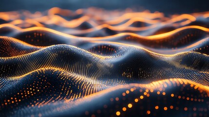 Poster - Abstract representation of flowing waves with glowing particles, suggesting data or energy flow.