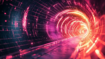 Poster - A vibrant, futuristic tunnel with glowing patterns, suggesting motion and technology.