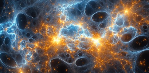 Aufkleber - Abstract visualization of cosmic structures with glowing elements in blue and orange.