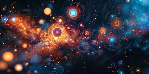 Poster - A vibrant cosmic scene showcasing swirling galaxies and luminous celestial bodies.