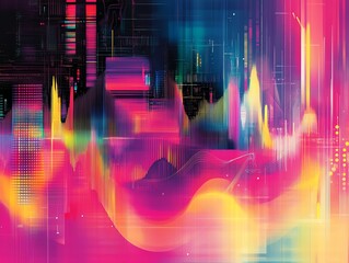 Poster - Abstract digital art featuring vibrant colors and dynamic shapes, suggesting movement and energy.