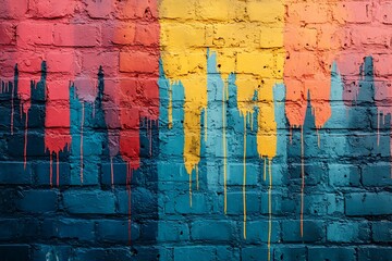 Colorful Paint Drips on Brick Wall Abstract Art