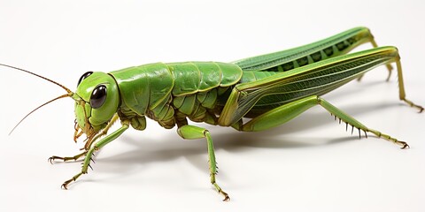 Wall Mural - green grasshopper on a white background