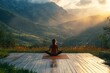 © STBSTD - Mountaintop Meditation: A woman finds serenity amidst breathtaking mountain vistas, bathed in the golden glow of sunrise, as she engages in a peaceful yoga practice.