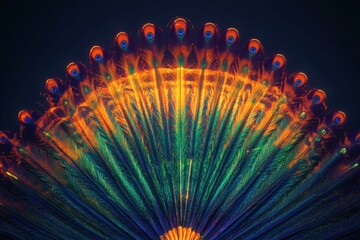 Aufkleber - Vibrant display of peacock tail feathers in a stunning fan shape showcasing rich colors and intricate patterns. Generative AI